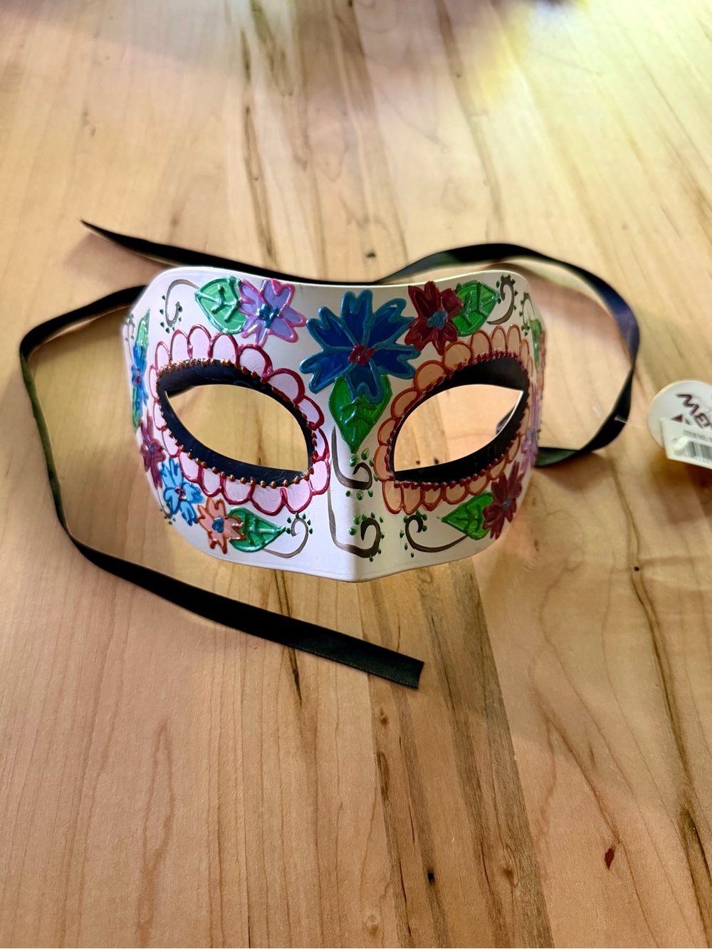 White Floral Hand-Painted Masquerade Mask